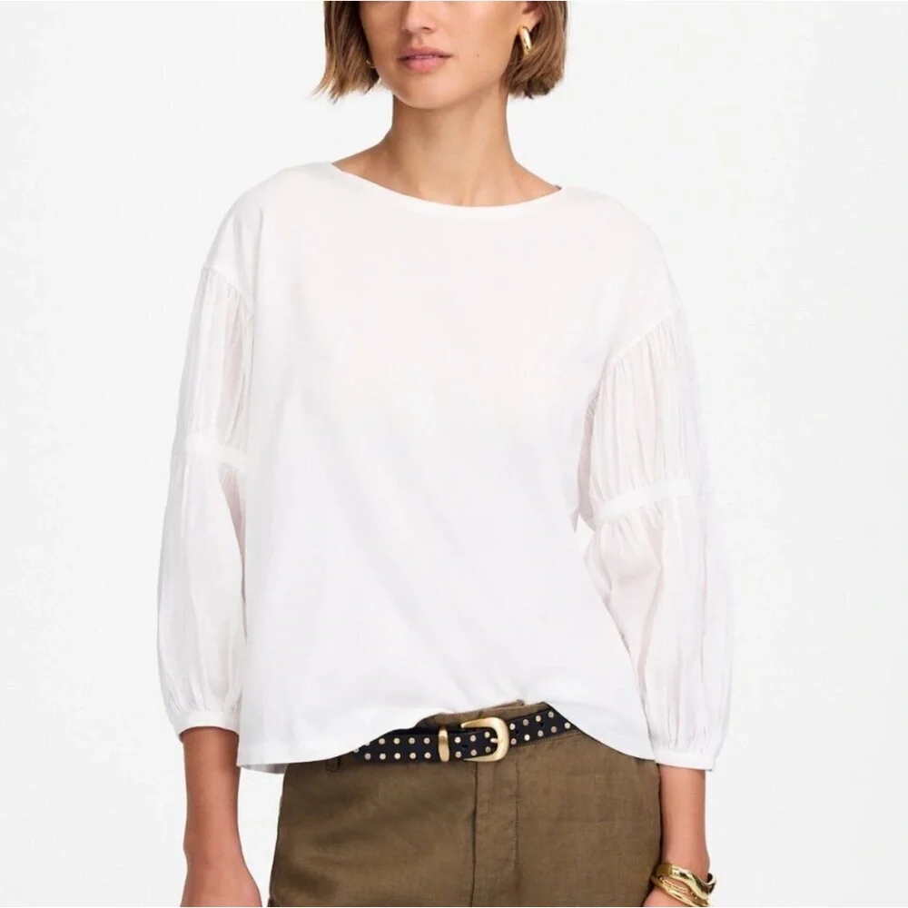 Madewell women’s Puff-Sleeve Drop-Shoulder Knit Oversized Top white Size XXS NWT